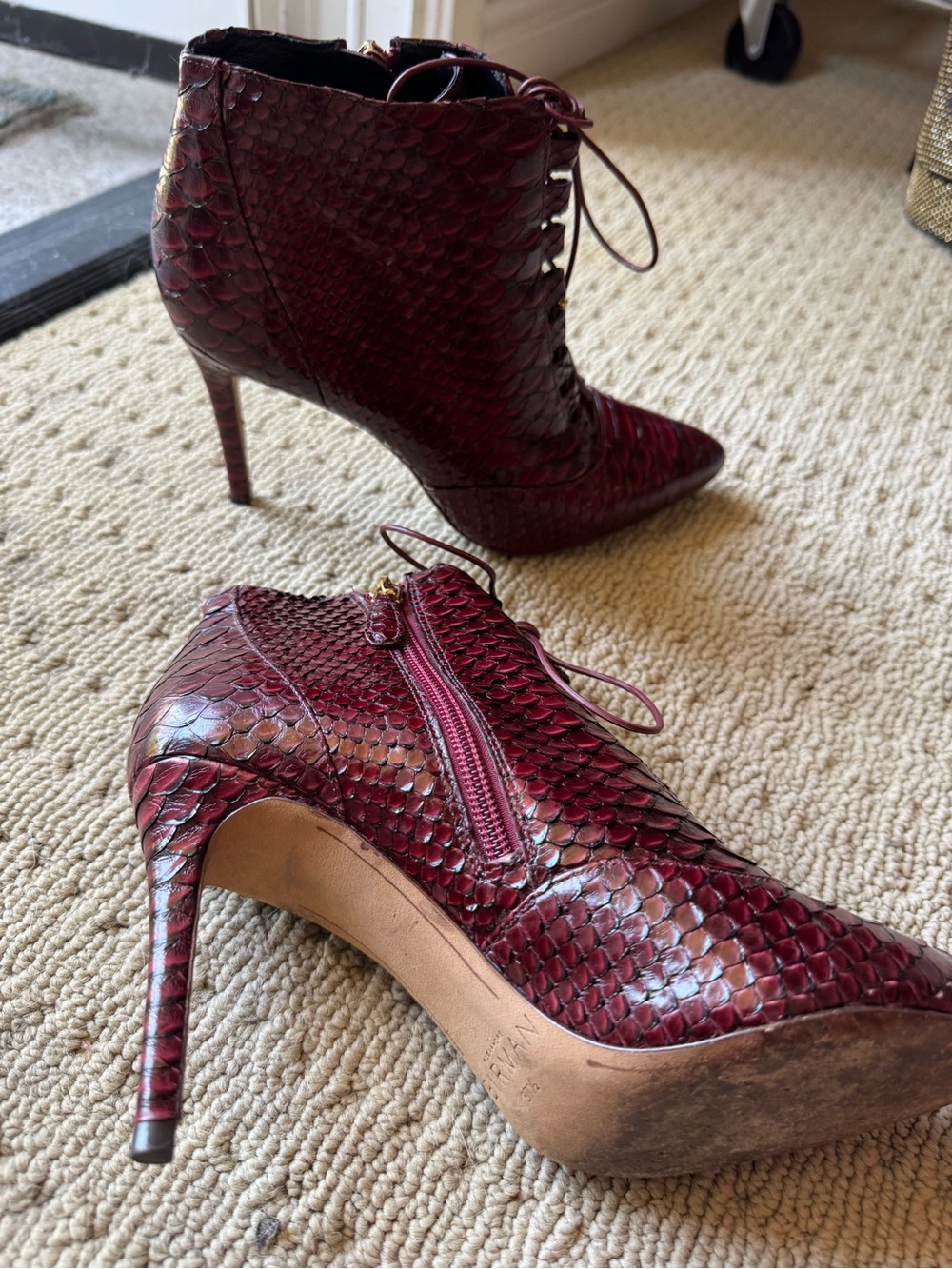 Alexandre Birman Mally Python Lace-Up Point-Toe Booties 37.5 View 4